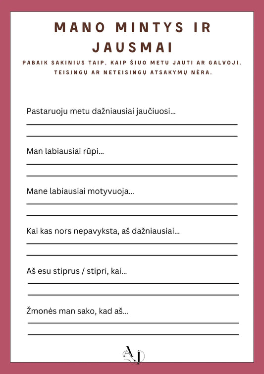 Mano Mintys ir Jausmai Augame Jausdami