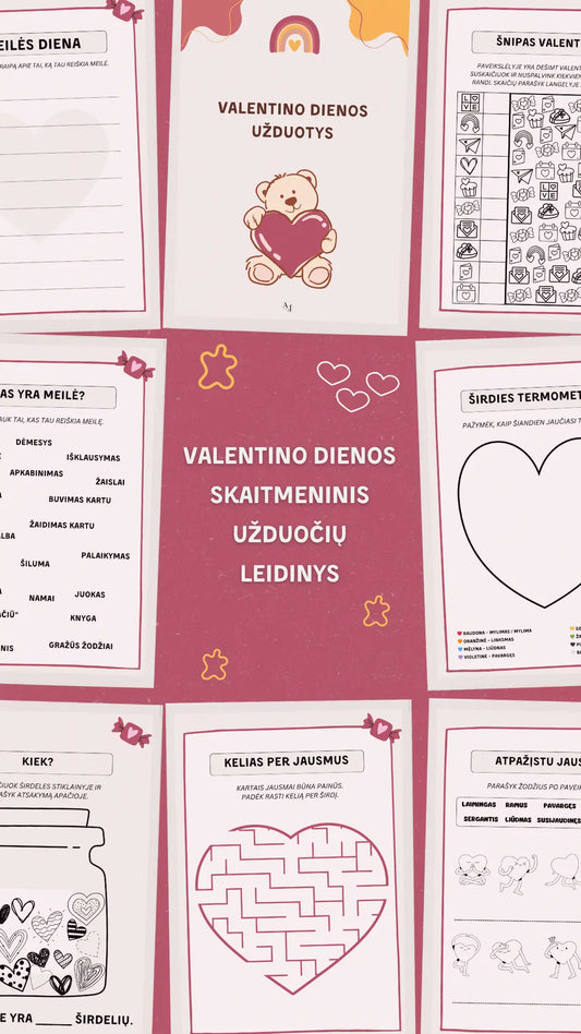 Valentino dienos skaitmeninis užduočių leidinys pradinukams ❤️ Augame Jausdami