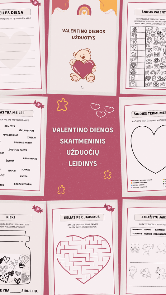 Valentino dienos skaitmeninis užduočių leidinys pradinukams ❤️