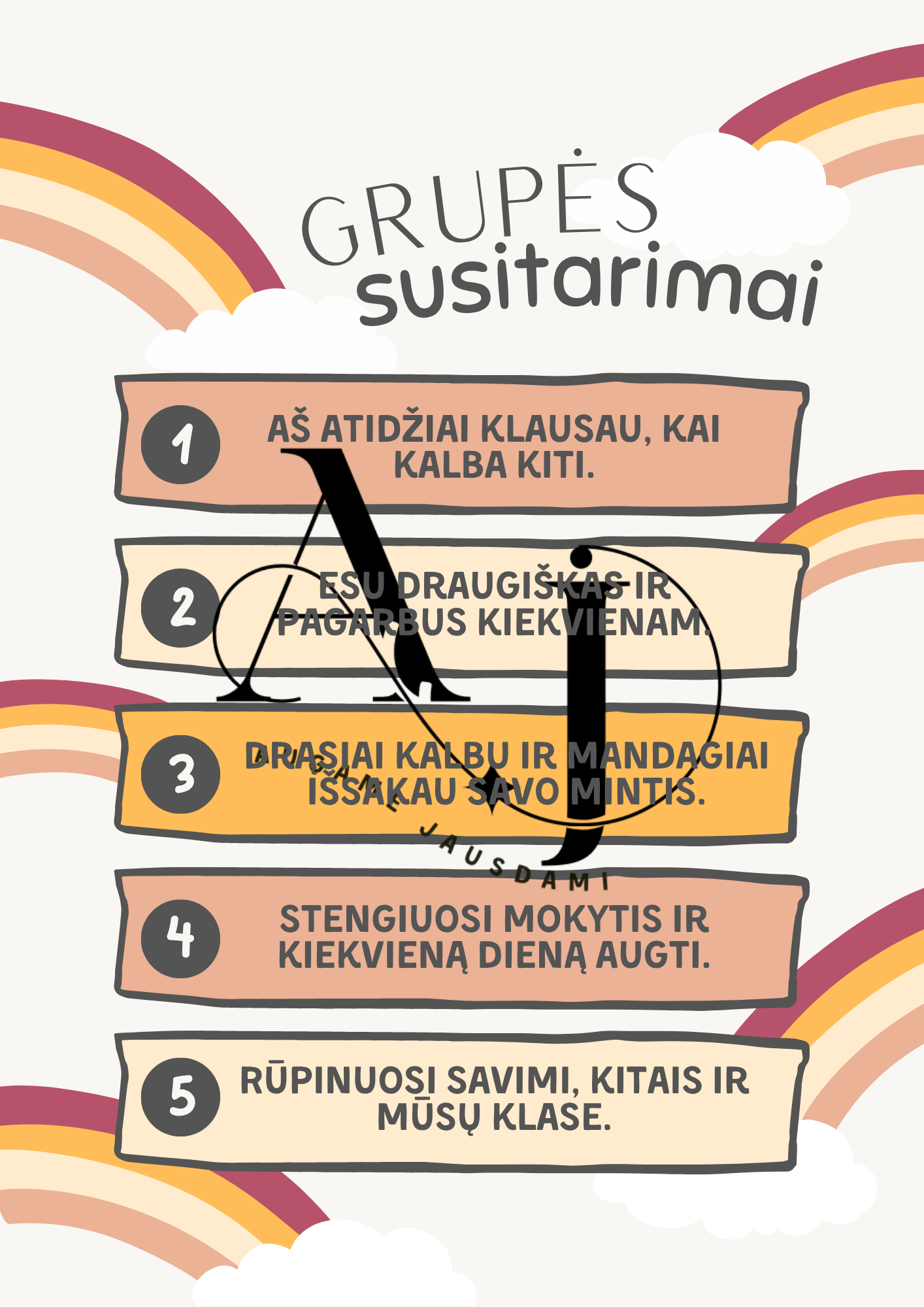Klasės plakatų rinkinys – jaukesnei, aiškesnei ir įtraukiančiai mokymosi aplinkai Augame Jausdami