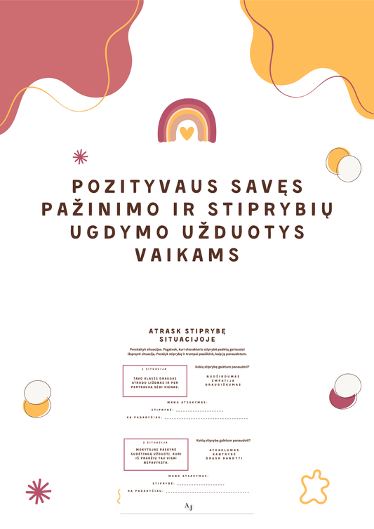 Pozityvaus savęs pažinimo ir stiprybių ugdymo užduotys vaikams