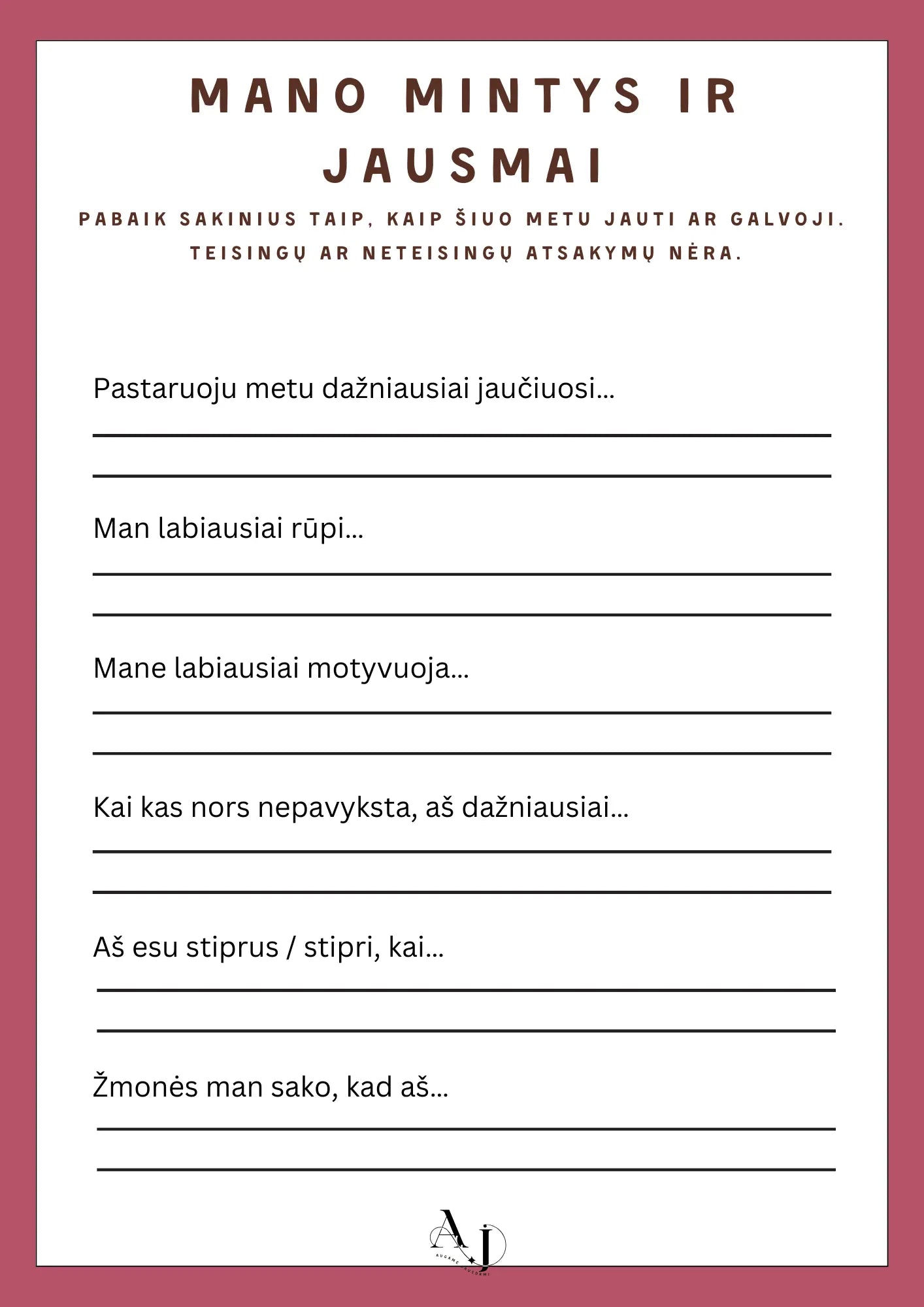 Mano Mintys ir Jausmai Augame Jausdami